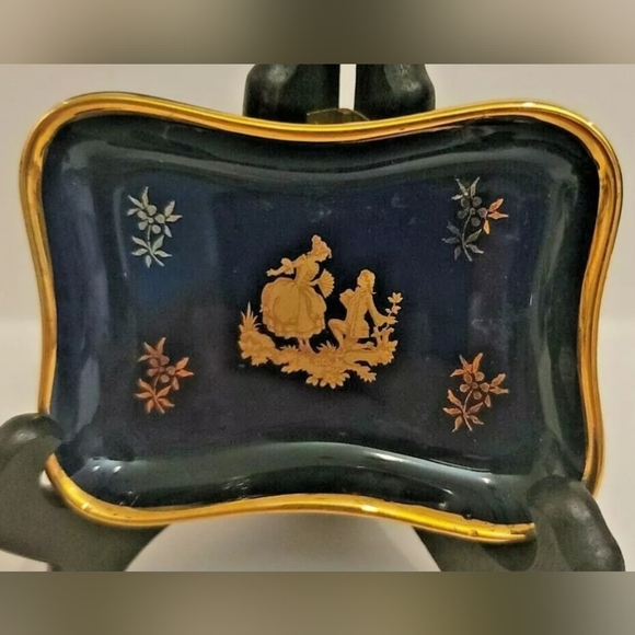 Limoges Castel France Courting Couple Minature Dish Cobalt & 22K Gold Trim - Picture 2 of 8